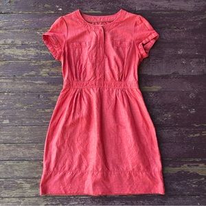 Boden Weekender Dress Linen Cotton Snaps Short Sleeve Pink 8